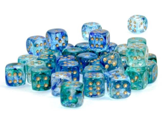 Nebula Oceanic/gold Luminary 12mm d6 Dice Block (36 dice) (CHX27956)